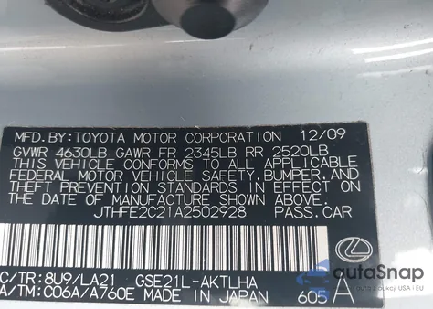 2010 Lexus Is 350C z USA, uszkodzony, nr VIN JTHFE2C21A2502928